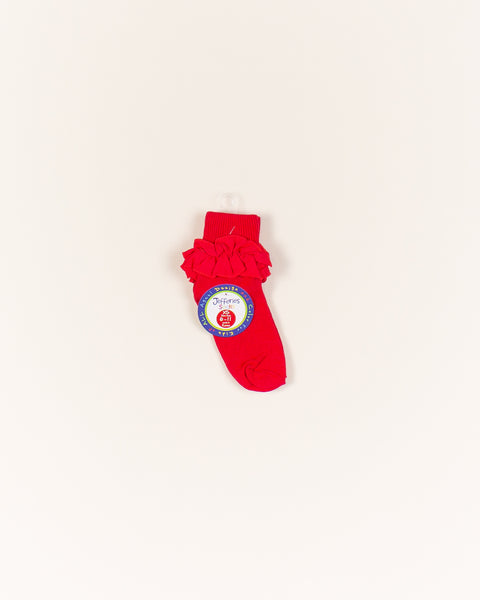 Ruffle Turn Cuff Sock - Red